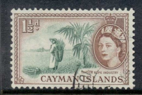 Cayman-Is-1953-59-QEII-Pictorial-1-5d-Thatch-Rope-Industry-FU