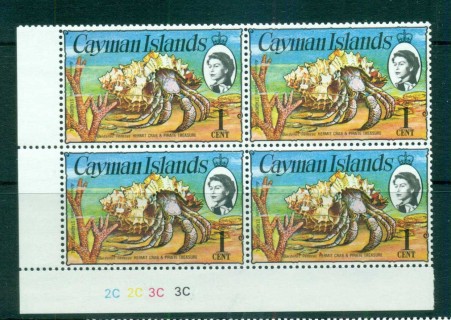 Cayman-Is-1974-75-1c-Hermit-Crab-Defin-Pl-jpg-Blk-4-MUH-lot72527