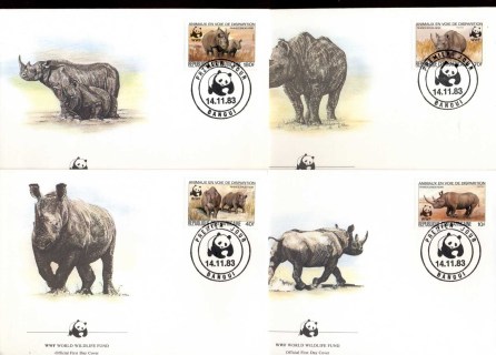 Central African Republic 1983 Black Rhinoceros 4xFDC