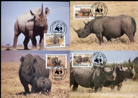 Central African Republic 1983 Black Rhinoceros 4xMaxicard