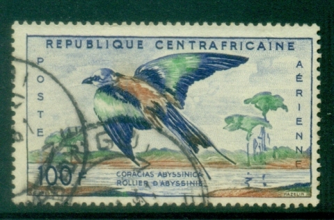 Central-African-Republic-1960-Birds-100fr-Coracias-abyssinica-FU Central-African-Republic-1960-Birds-100fr-Coracias-abyssinica-FU