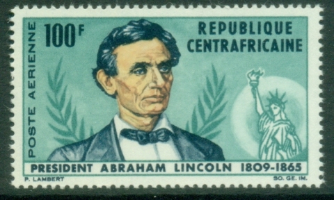 Central-African-Republic-1965-Airmail-The-100th-Anniversary-of-the-Death-of-Abraham-Lincoln-1809-1865-MUH