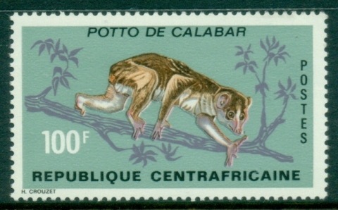 Central-African-Republic-1971-Animals-Primates-100fr-Arctocebus-calabarensis-MUH