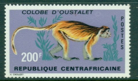 Central-African-Republic-1971-Animals-Primates-200fr-Colobus-badius-MUH