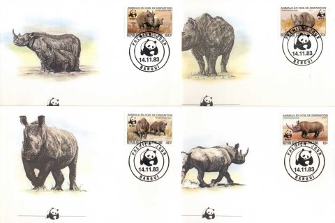 Central-African-Republic-1983 Black Rhinoceros 4xFDC