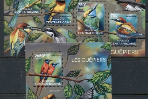 Central-African-Republic-2014 Birds, Bee eaters 2xMS