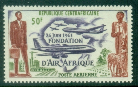 Central-African-Republic-1962-Airmail-Air-Afrique-Airline-MUH