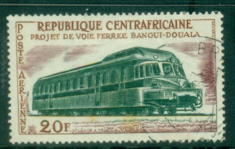 Central-African-Republic-1963-Airmail-Bangui-Douala-Railway-Project-Trains-20fr-FU