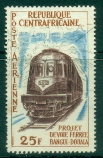 Central-African-Republic-1963-Airmail-Bangui-Douala-Railway-Project-Trains-25fr-FU