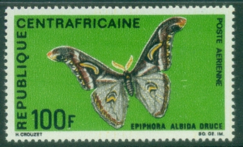Central-African-Republic-1969-Insects-Butterflies-100fr-Epiphora-albida-MUH