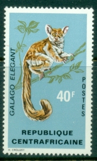 Central-African-Republic-1971-Animals-Primates-40fr-Galago-elegantulus-MUH