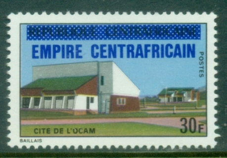 Central-African-Republic-1977-Definitive-Issue-Overprinted-EMPIRE-CENTRAFRICAIN-30fr-Village-House-MUH_1