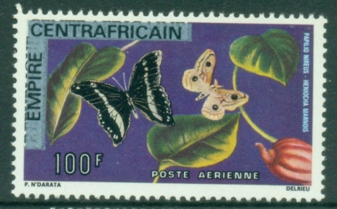 Central-African-Republic-1977-Definitive-Issues-Overprints-100fr-Insects-Butterflies-Moths-MUH