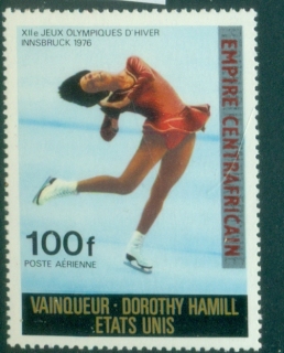 Central-African-Republic-1977-Definitive-Issues-Overprints-100fr-Skiing-Red-MUH