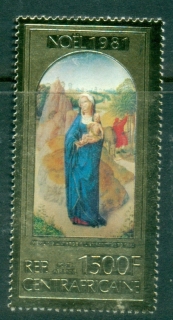 Central-African-Republic-1981-Xmas-Virgin-and-Child-Gold-foil-embossed-MUH