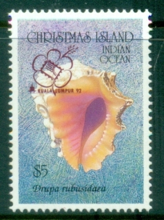 Christmas-Is-1992-Shell-5-Opt-Kuala-Lumpur-Philatelic-Exhibition-MUH