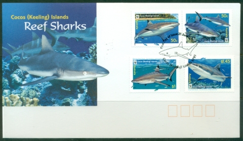 Cocos-Keeling-Is-2005-Reef-Sharks-FDC