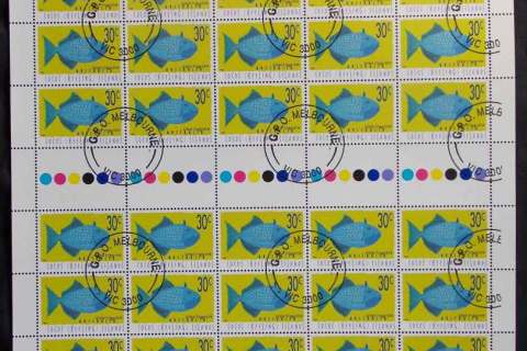 Cocos-Keeling-Is-1996-30c-Triggerfish-CTO-Sheet-FV-15-lot48873