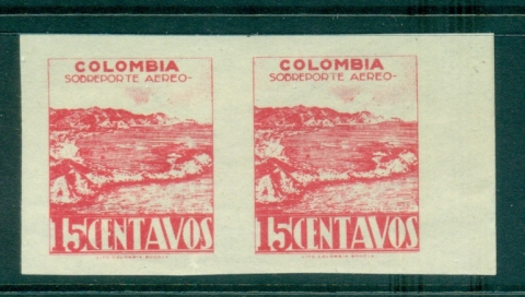 Colombia-1945-15c-Bay-of-Santa-maria-IMPERF-PROOF-pair-MUH-lot35798