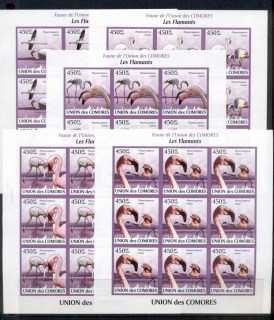 Comoros-Is-2009-Birds-Flamingoes-5x-sheetlets-IMPERF-MUH