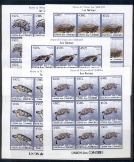 Comoros-Is-2009-Marine-Life-Turtles-5x-sheetlets-IMPERF-MUH