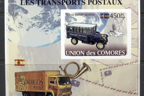 Comoro-Is-2008-Postal-Transport-Vehicles-Deluxe-MS-IMPERF-MUH