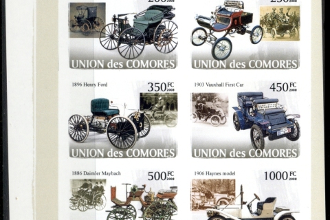 Comoro-Is-2008-Vintage-Cars-MS-IMPERF-cutting-error-MUH