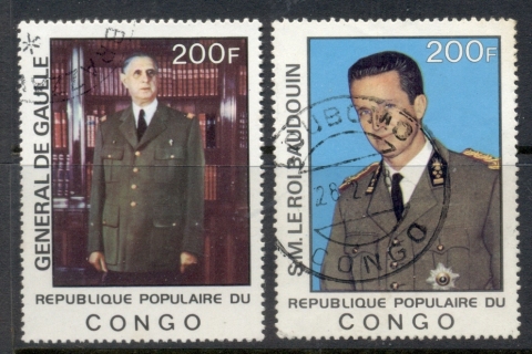 Congo-PR-1977 De Gaulle & King Baudouin