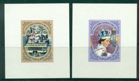 Congo-PR-1978 QEII Coronation 25th Anniversary 2x IMPERF Opt MS