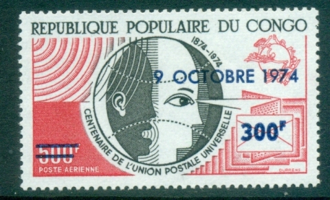 Congo-PR-1974 UPU Centenary, opt 500fr, UPU Day