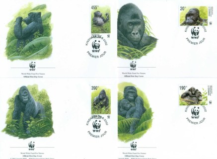 Congo-DR-2002 WWF Grauer's Gorilla 4x FDC