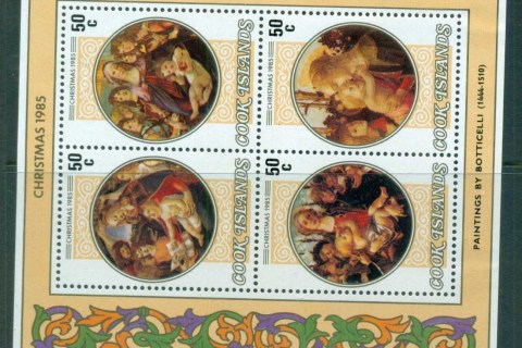 Cook-Is-1985-Xmas-Paintings-by-Boticelli-Blk-4-MS-MUH