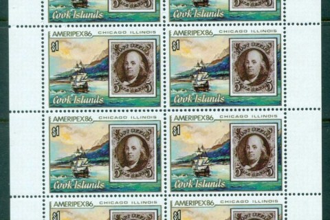 Cook-Is-1986-Ameripex-1-Franklin-stamp-on-stamp-Sheetlet-MUH
