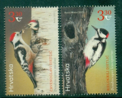 Croatia-2021-Protected-Bird-Specie-Middle-spotted-and-White-winged-Woodpecker-Joint-Issue-with-Kyrgyzstan-MUH