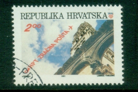 Croatia-1991-92-Airplane-over-Diocletians-palace-Perf-14-CTO