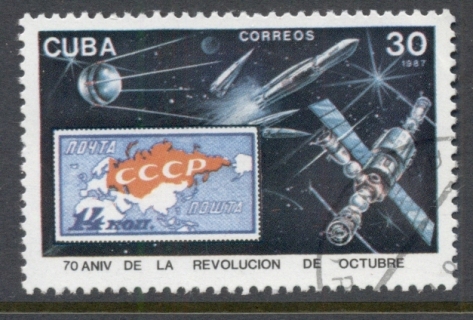 Cuba-1987-October-Revolution-Space-satellite-CTO