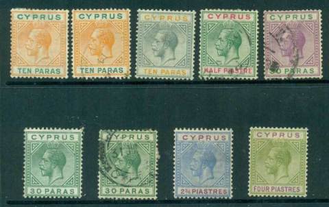 Cyprus-1912-23-KGV-Asst-9-MH-FU-Lot16682