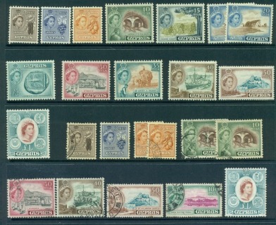 Cyprus-1955-QEII-Defins-Asst-MH-FU-24-Lot16692