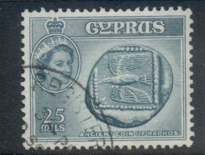 Cyprus-1955-QEII-Pictorials-Ancient-Coin-of-Pathos-25m-FU