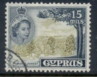 Cyprus-1955-QEII-Pictorials-Troodos-Forest-15m-FU