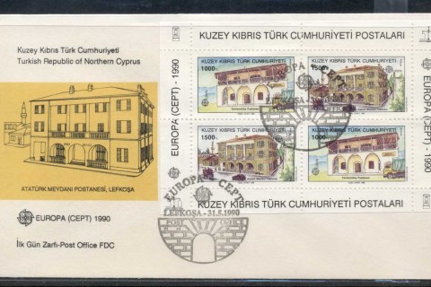 Cyprus-Turkish-1990-Europa-Post-Offices-MS-FDC