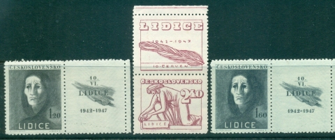 Czechoslovakia-1947-Destruction-of-Lidice-labels-MUH-lot38091