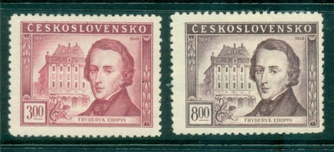 Czechoslovakia-1949-Frederic-Chopin-gum-inclusions-MLH-lot38122