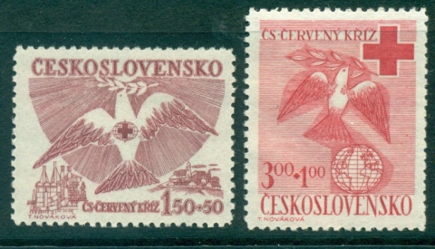 Czechoslovakia-1949-Red-Crossgum-inclusions-MLH-lot38129