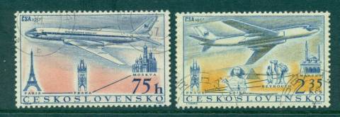 Czechoslovakia-1957-Moscow-Prague-Paris-Air-mail-CTO-lot41274