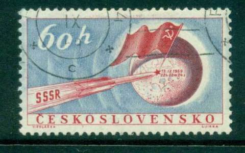 Czechoslovakia-1959-Soviet-Moon-Rocket-Space-CTO-lot41301