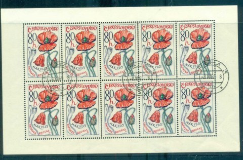 Czechoslovakia-1965-Flowers-80h-Sheetlet-CTO-lot70670