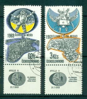 Czechoslovakia-1969-Moon-Landing-labels-CTO-lot59296