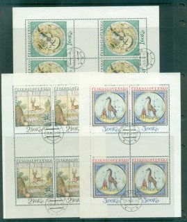 Czechoslovakia-1974-Folk-Art-Painted-Shooting-Targets-3xMS-CTO-lot70610