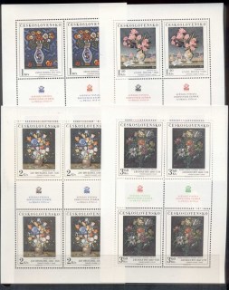 Czechoslovakia-1976-Art-Flowers-4x-MS-MUH